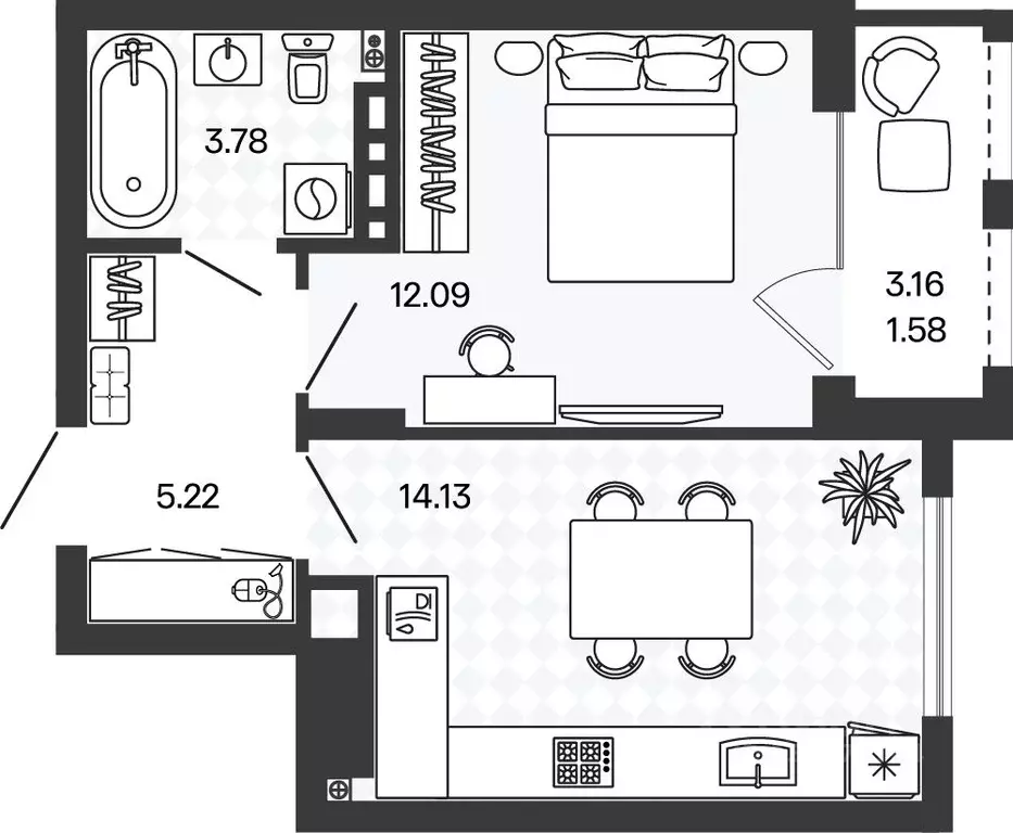 1-к кв. Калининградская область, Гурьевский муниципальный округ, пос. ... - Фото 1