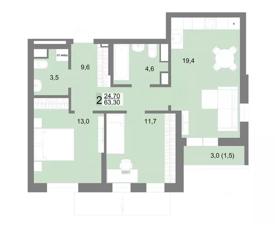 2-к кв. Свердловская область, Екатеринбург ул. Семена Лагоды, 80 (63.3 ... - Фото 0