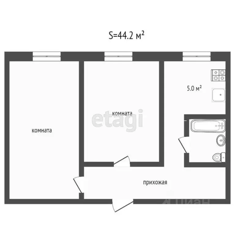 2-к кв. Оренбургская область, Оренбург Кольцевая ул., 9 (43.9 м) - Фото 2