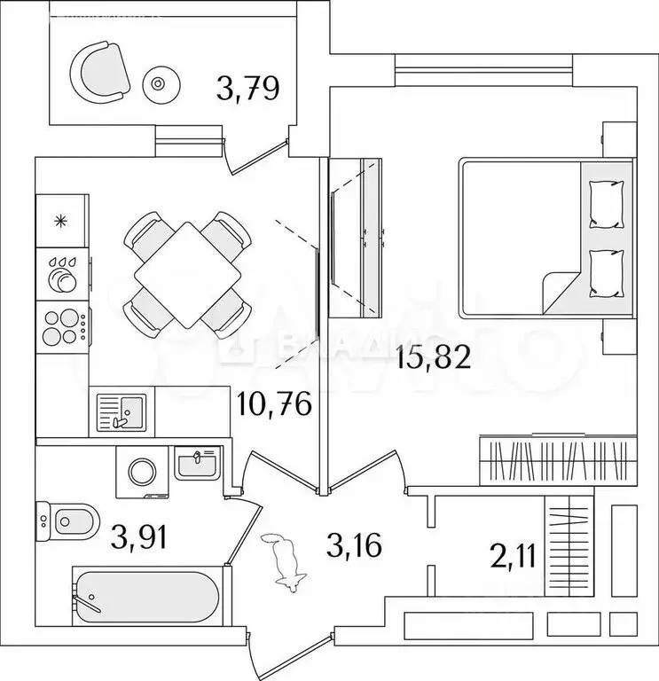 1-комнатная квартира: Санкт-Петербург, Октябрьская набережная, 120 ... - Фото 1