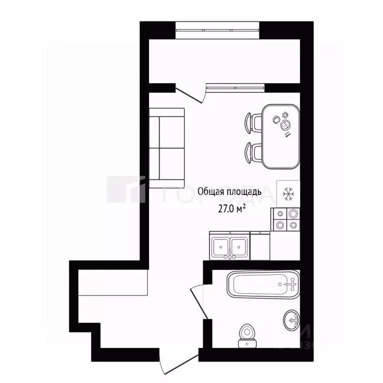 Студия Новосибирская область, Новосибирск Выборная ул., 133/1 (27.0 м) - Фото 2