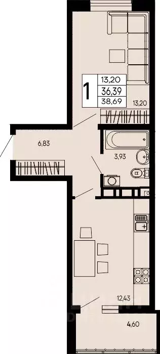 1-к кв. Адыгея, Майкоп 9 Мая ул. (38.69 м) - Фото 1