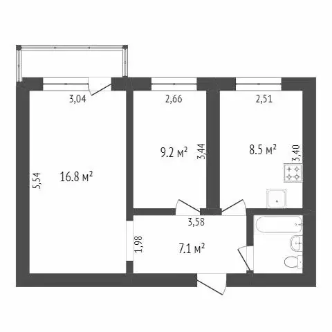 2-комнатная квартира: Улан-Удэ, улица Тулаева, 150 (42.2 м) - Фото 1