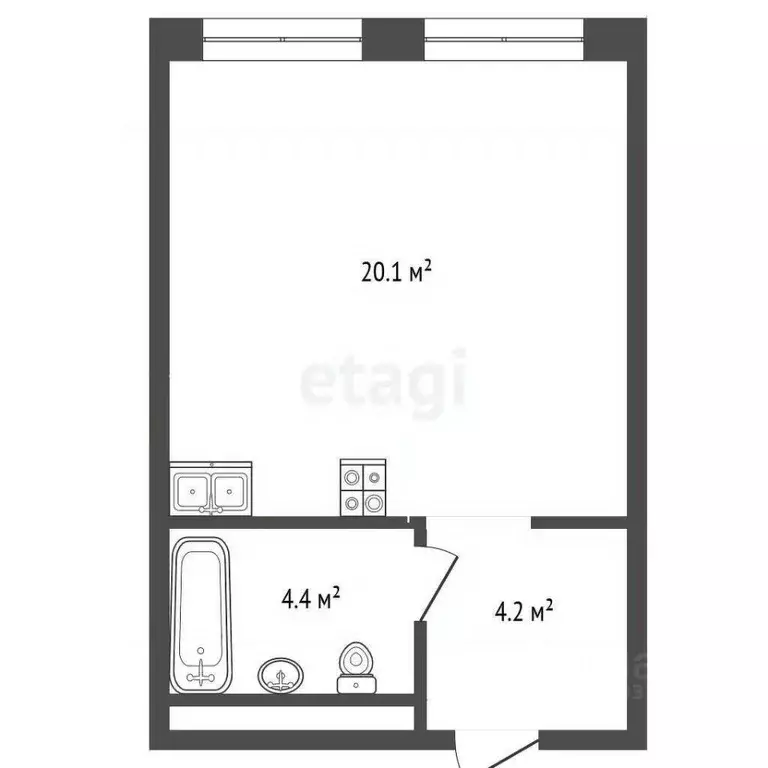 Студия Тюменская область, Тюмень проезд Тихий, 6 (28.2 м) - Фото 2
