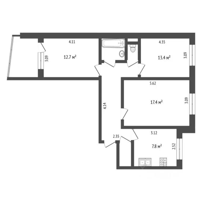 3-к кв. Тюменская область, Тюмень ул. Газовиков, 29 (67.0 м) - Фото 2