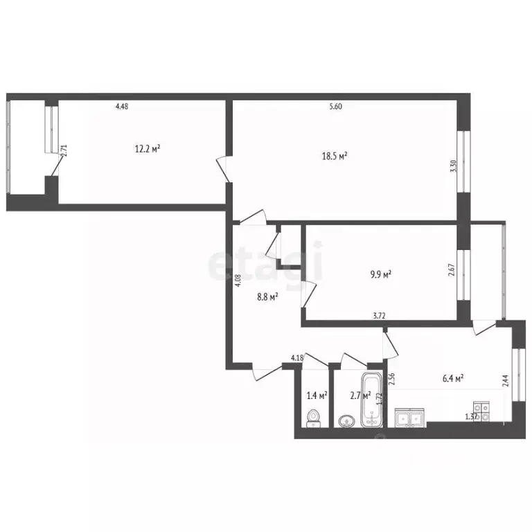 3-к кв. Калининградская область, Черняховск Советская ул., 10 (60.5 м) - Фото 2