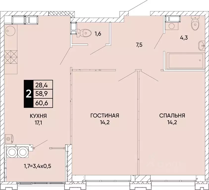 2-к кв. Ростовская область, Ростов-на-Дону Левобережье жилой комплекс ... - Фото 0