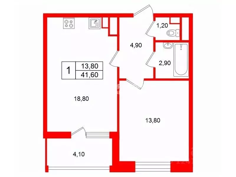 1-к кв. Санкт-Петербург Светлановский просп., 14к1 (41.6 м) - Фото 2