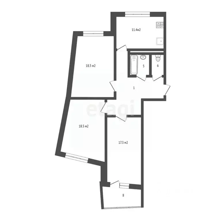 3-к кв. Белгородская область, Белгород Садовая ул., 6 (86.0 м) - Фото 1