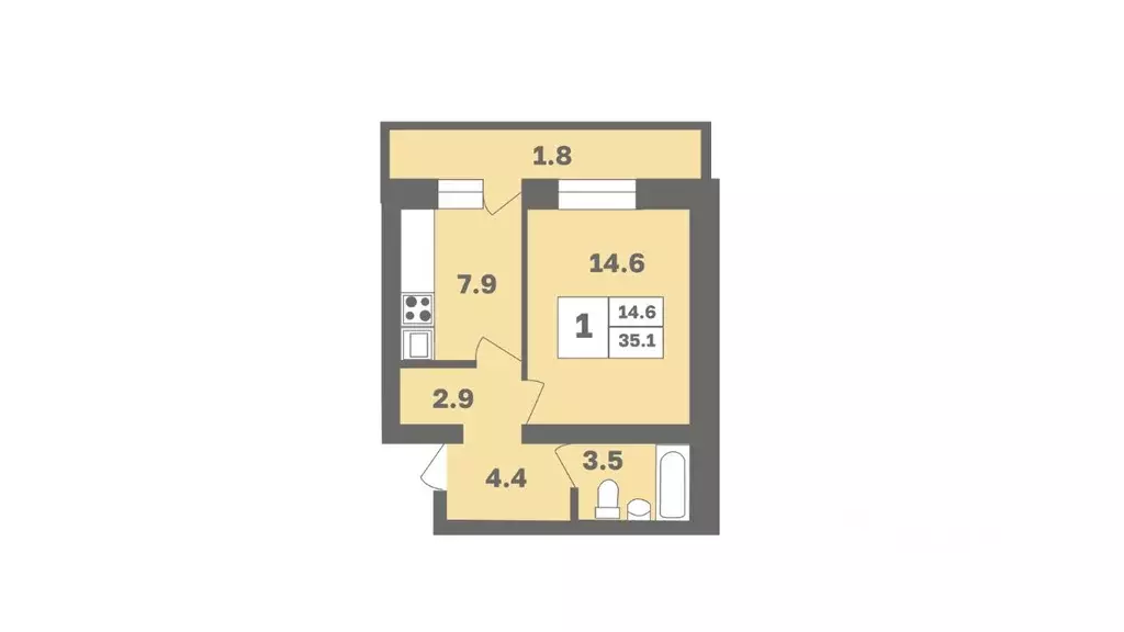 1-к кв. Башкортостан, Уфа Дагестанская ул., лит12 (35.1 м) - Фото 1