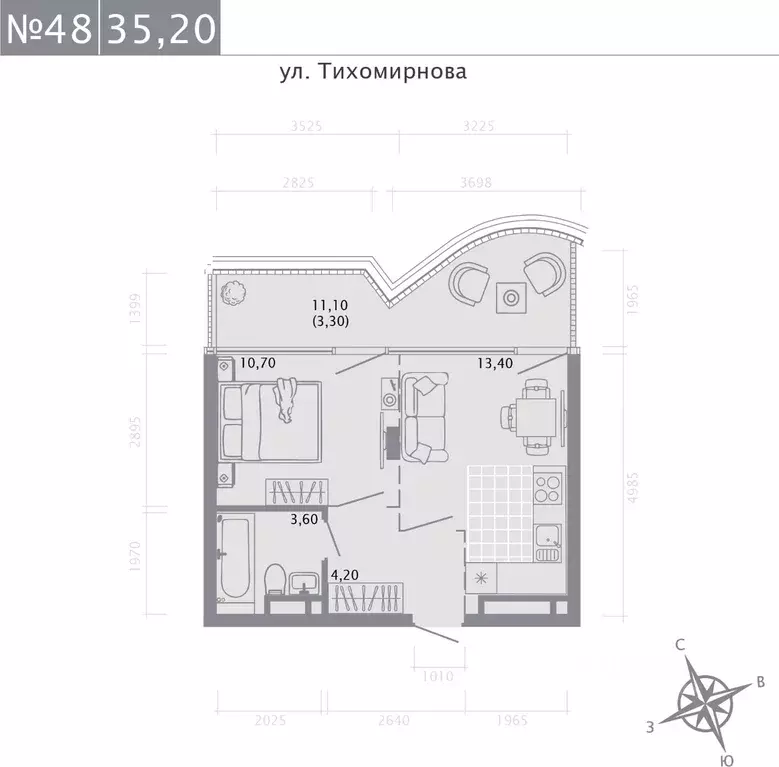 1-к кв. Татарстан, Казань ул. Калинина, 1Б (35.2 м) - Фото 0