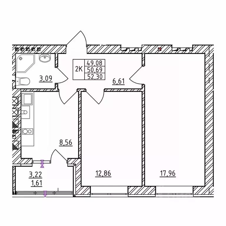 2-к кв. Калининградская область, Зеленоградск  (52.3 м) - Фото 1