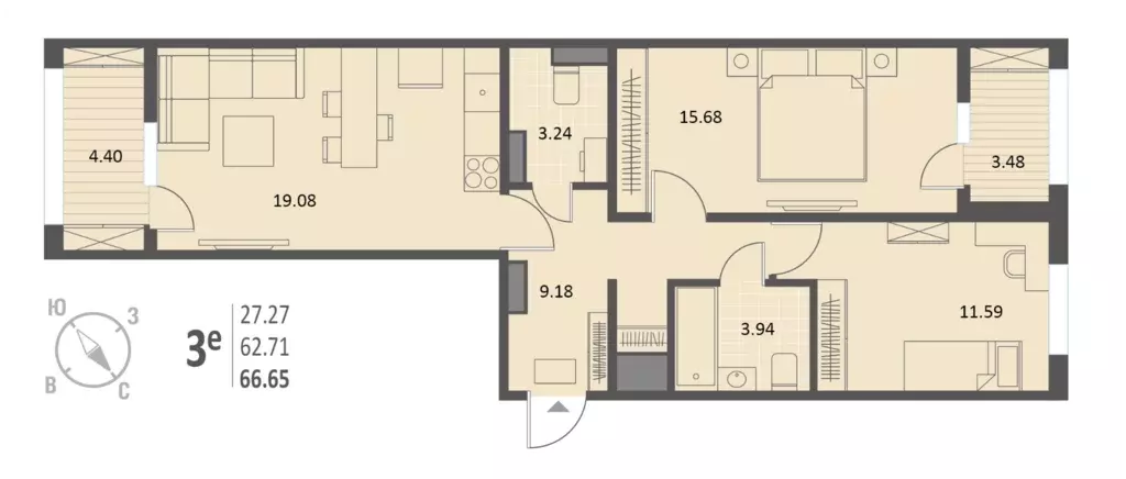 Продаётся 2-к квартира, 66.65 м - Фото 0