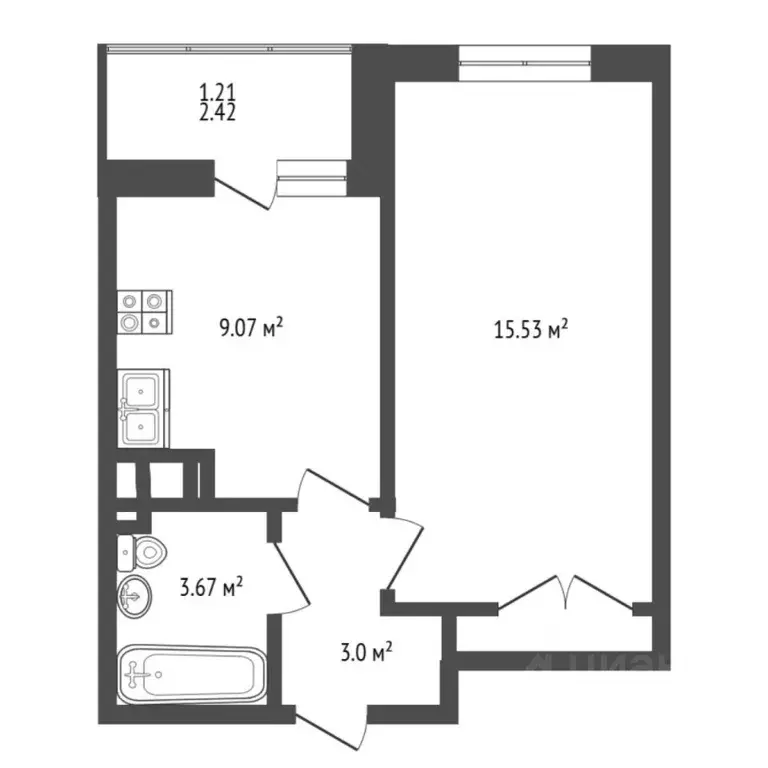 1-к кв. Ленинградская область, Всеволожский район, пос. Бугры ул. ... - Фото 2