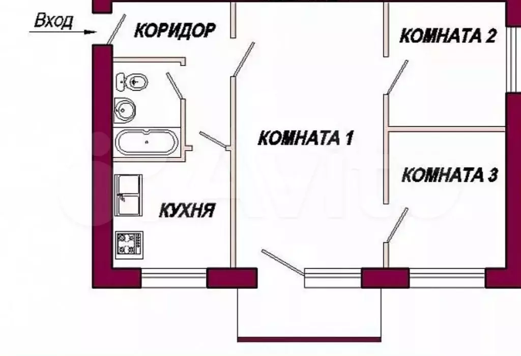 3-к. квартира, 48 м, 2/5 эт. - Фото 0