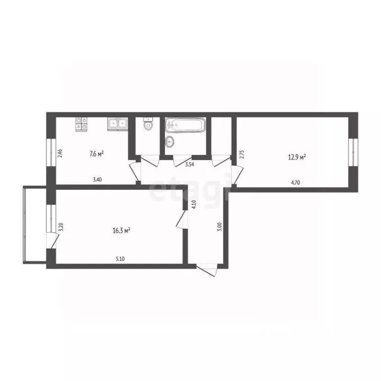 2-к кв. Тюменская область, Тюмень Камчатская ул., 1 (49.6 м) - Фото 1