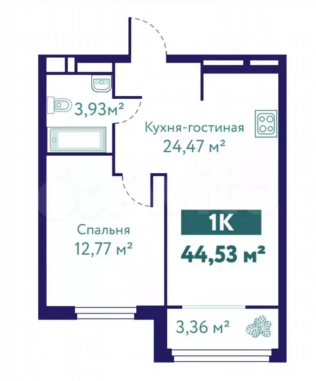 1-к. квартира, 45,5 м, 4/10 эт. - Фото 1