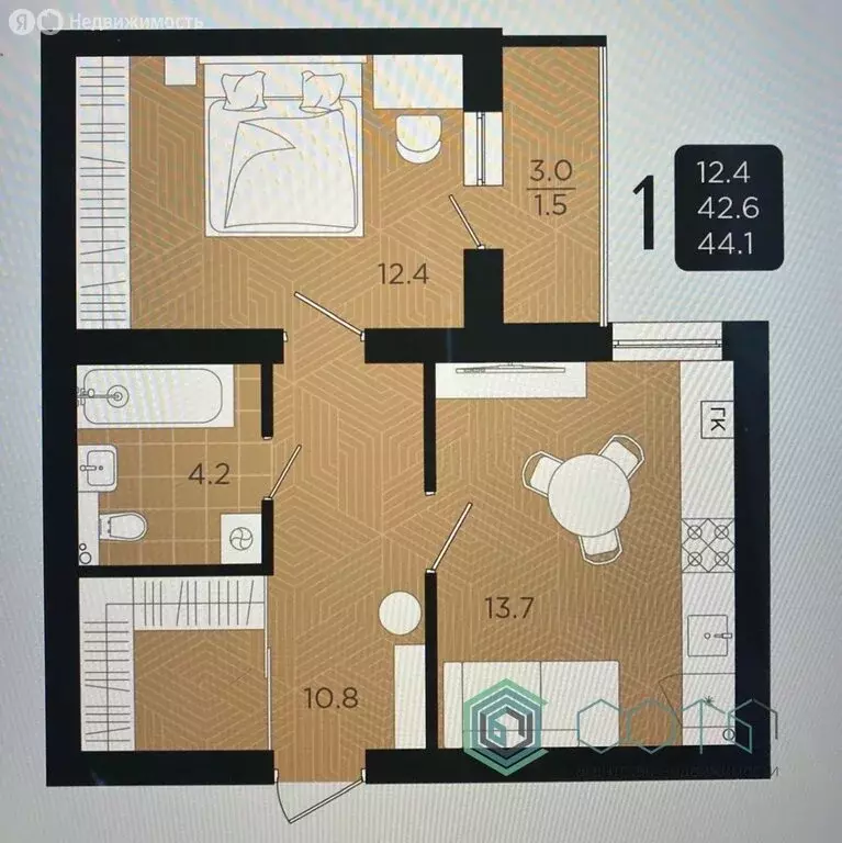 1-комнатная квартира: Пионерский, Октябрьская улица, 2к1 (44.1 м) - Фото 1