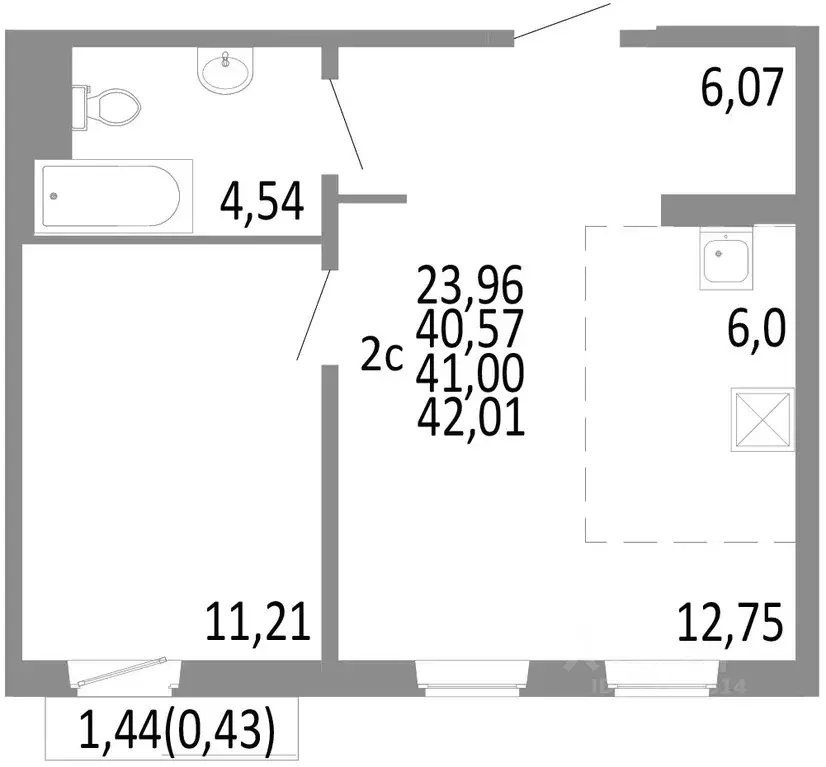 2-к кв. Челябинская область, Челябинск ул. Блюхера, 125Б (41.0 м) - Фото 0