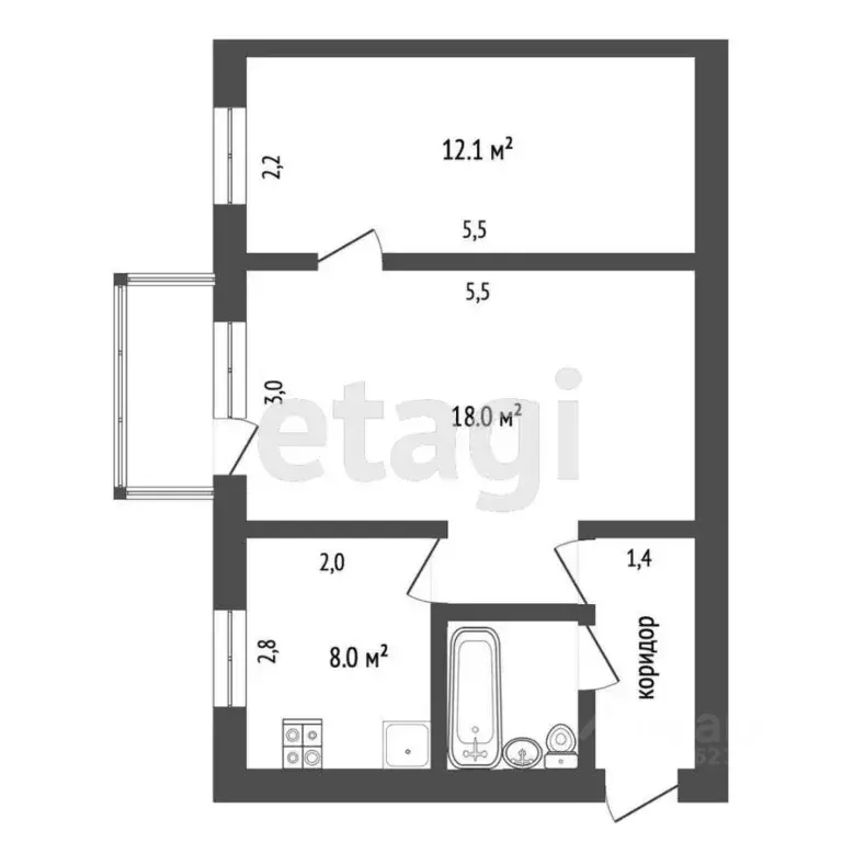 2-к кв. Дагестан, Махачкала ул. Мирзабекова, 3 (41.0 м) - Фото 1