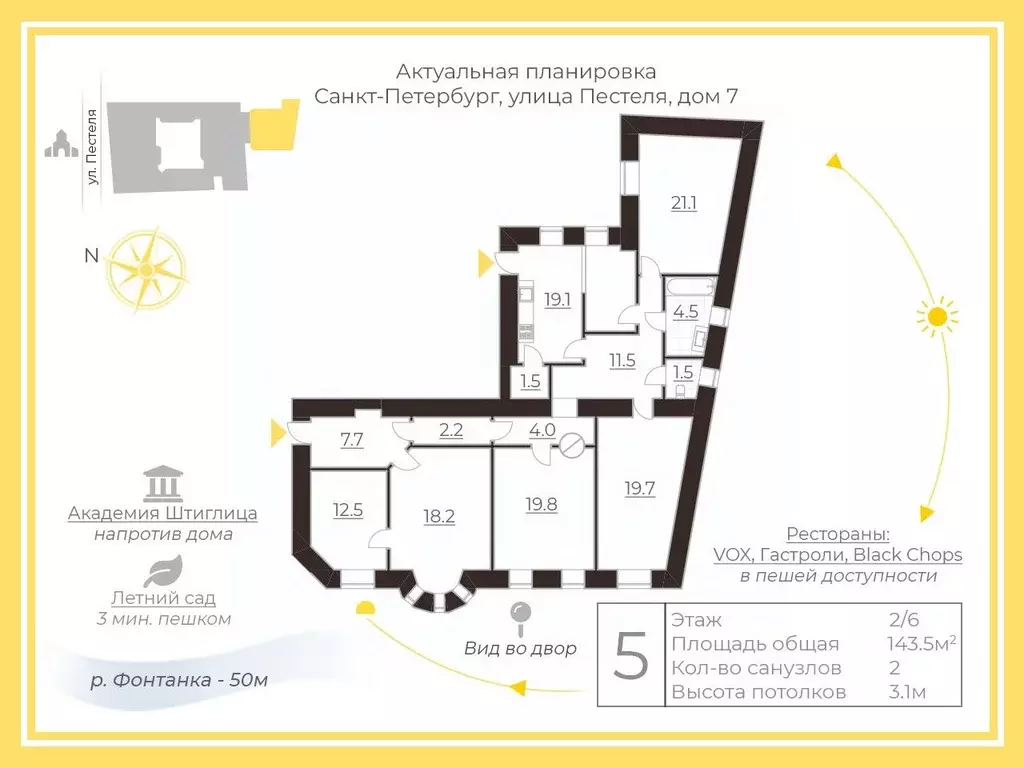 5-к кв. Санкт-Петербург ул. Пестеля, 7 (143.5 м) - Фото 2