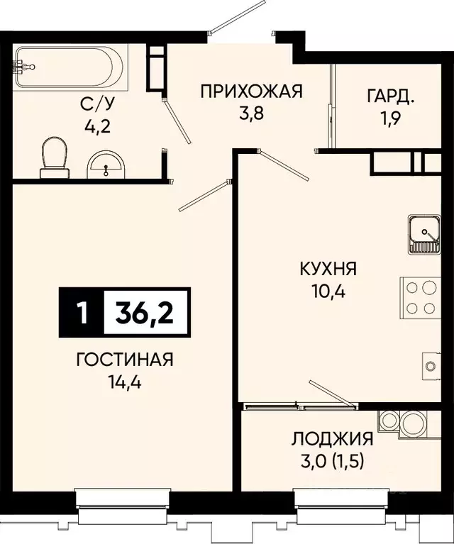 1-к кв. Ставропольский край, Кисловодск городской округ, пос. ... - Фото 0