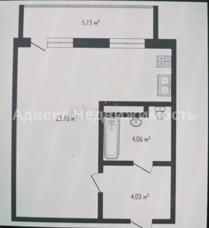 Студия Тюменская область, Тюмень Велижанская ул., 66 (31.2 м) - Фото 1