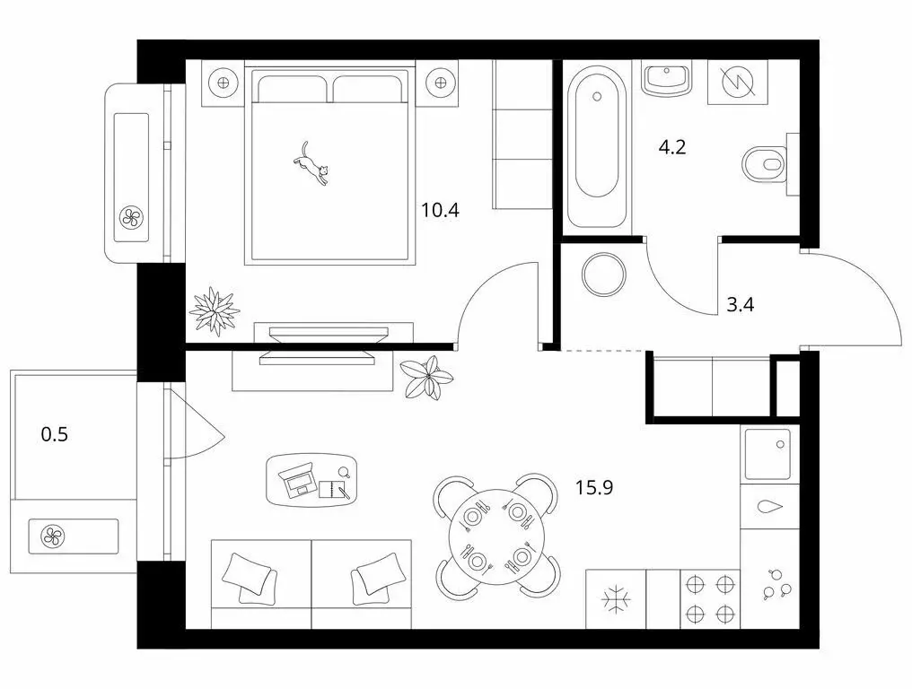 1-комнатная квартира: Казань, ЖК Сиберово (34.4 м) - Фото 0