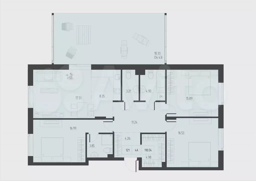 4-к. квартира, 118 м, 6/6 эт. - Фото 0