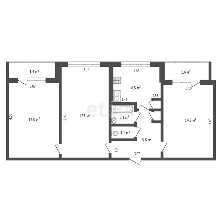 3-к кв. Мордовия, Саранск Серадзская ул., 13 (61.3 м) - Фото 1