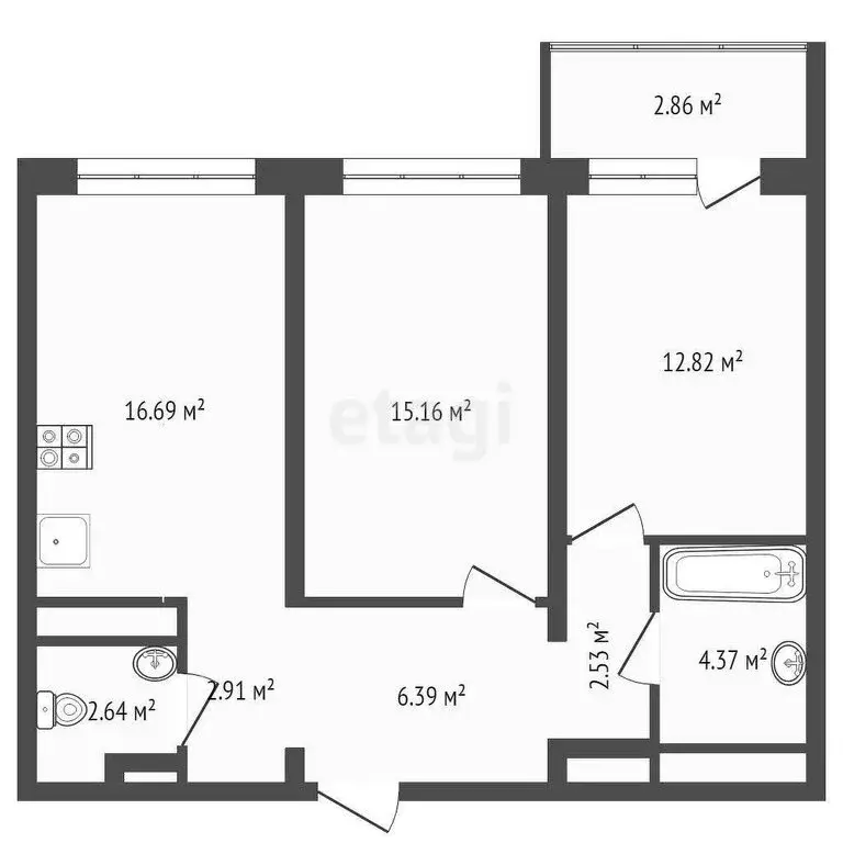 2-комнатная квартира: Тюмень, улица Щербакова, 136 (64.3 м) - Фото 0