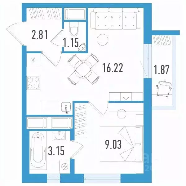 1-к кв. Санкт-Петербург ул. Маршала Казакова, 62к1 (32.92 м) - Фото 1