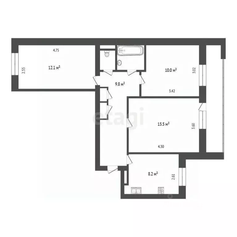 3-к кв. Челябинская область, Челябинск ул. Крупской, 44 (59.5 м) - Фото 2