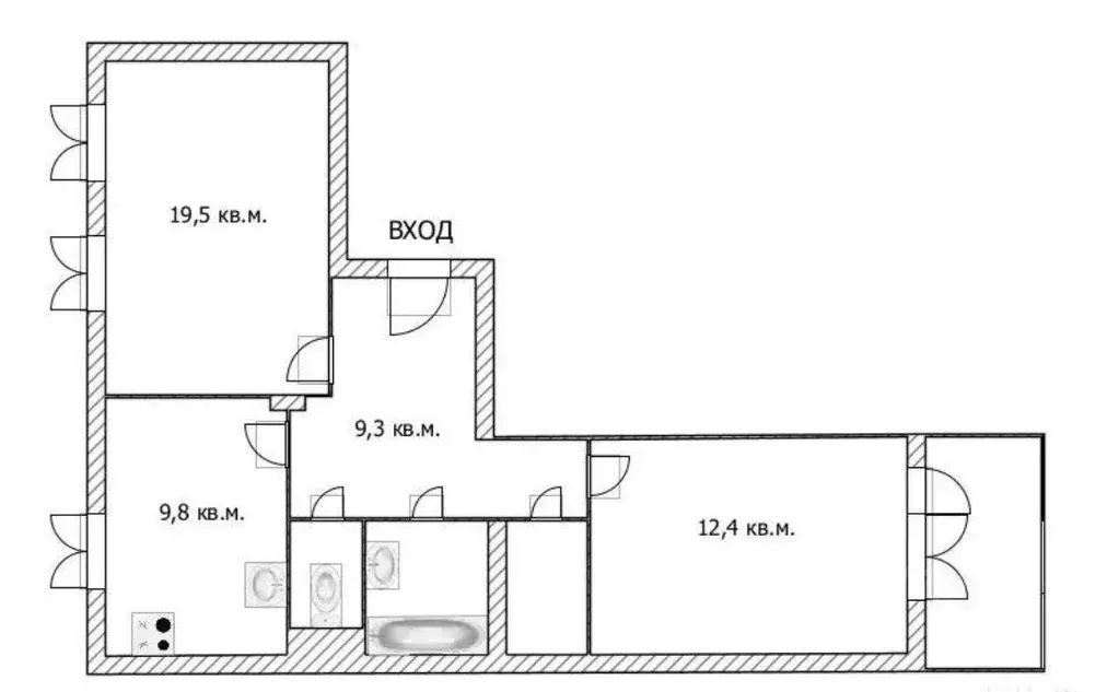 Квартира, 2 комнаты, 56.5 м - Фото 1