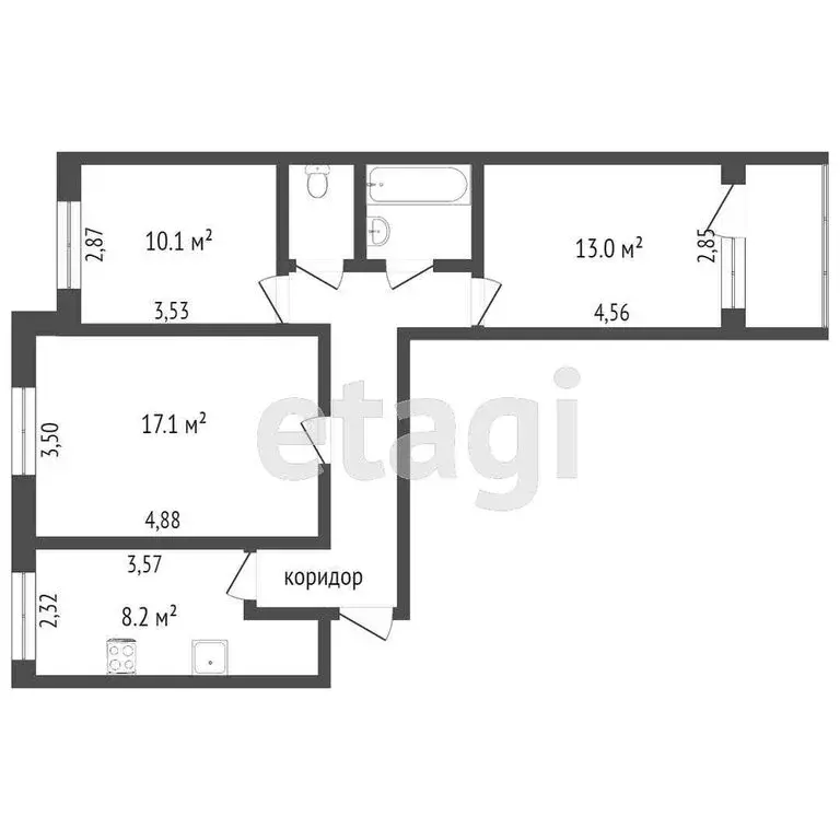 3-комнатная квартира: Тюмень, улица Федюнинского, 5 (63.7 м) - Фото 2