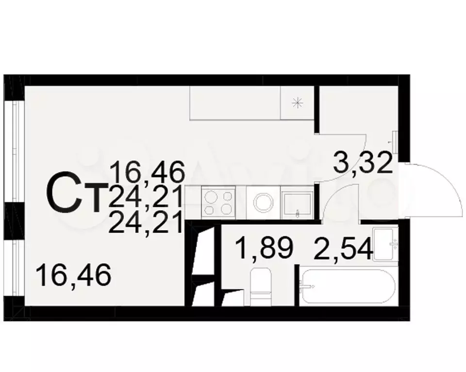 Квартира-студия, 24,2 м, 15/25 эт. - Фото 1