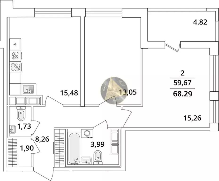 2-комнатная квартира: Санкт-Петербург, Кубинская улица, 82к3с1 (68.29 ... - Фото 0