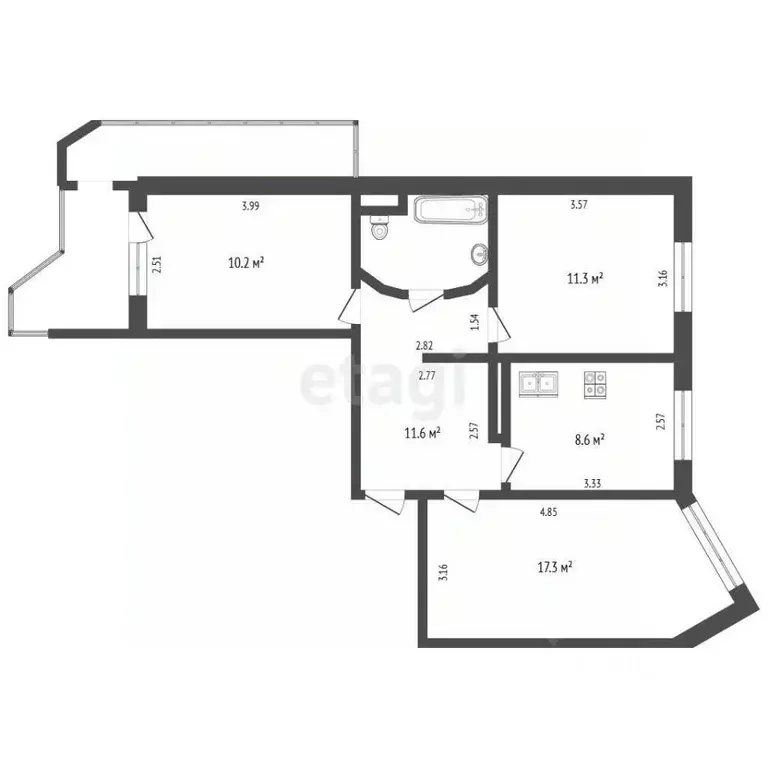 3-к кв. Архангельская область, Архангельск ул. Прокопия Галушина, 32 ... - Фото 2