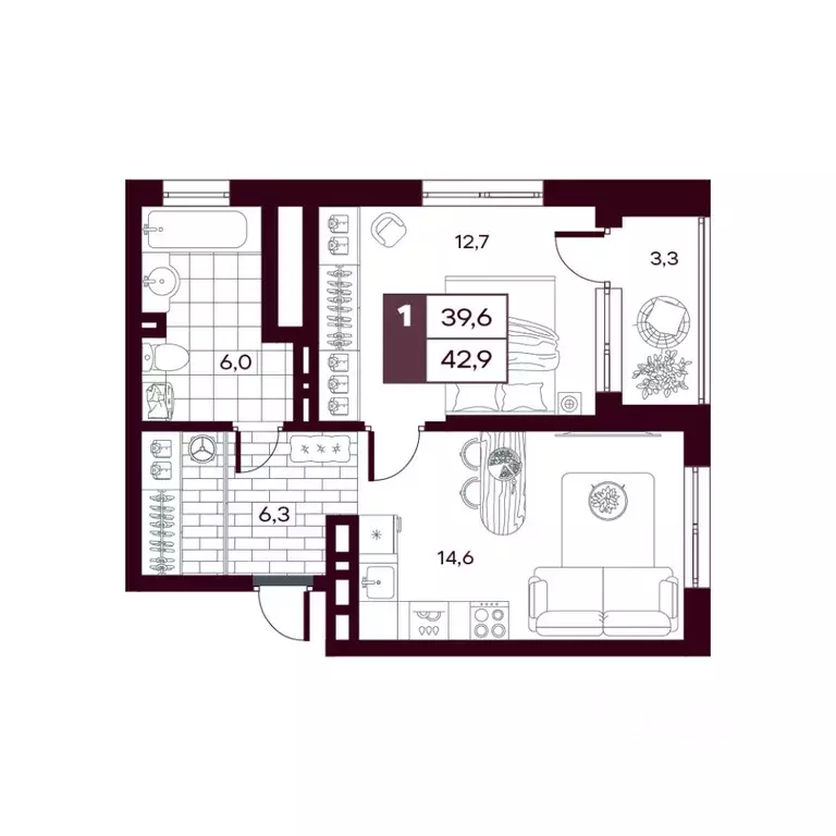 1-к кв. Тюменская область, Тюменский муниципальный округ, д. Дударева ... - Фото 1