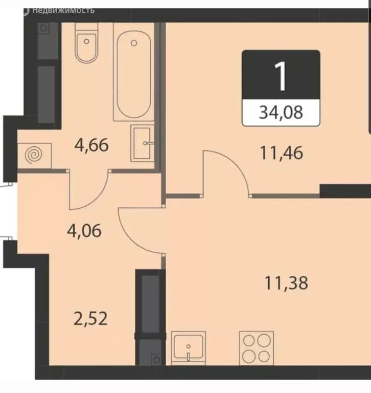 1-комнатная квартира: Екатеринбург, улица Академика Ландау, 41 (33 м) - Фото 1