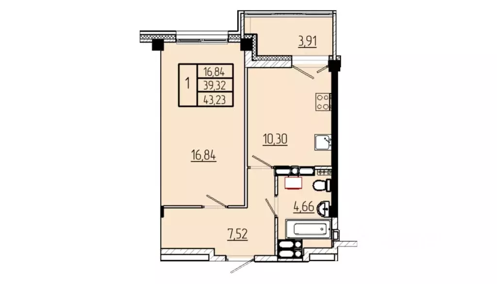 1-к кв. Омская область, Омск Волгоградская ул., с3 (43.23 м) - Фото 1