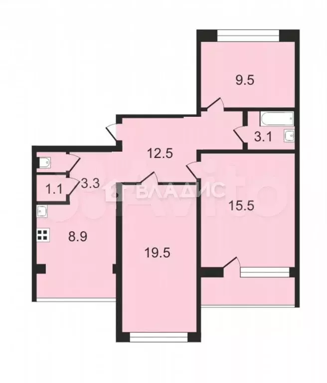 3-к. квартира, 74,7 м, 6/9 эт. - Фото 0