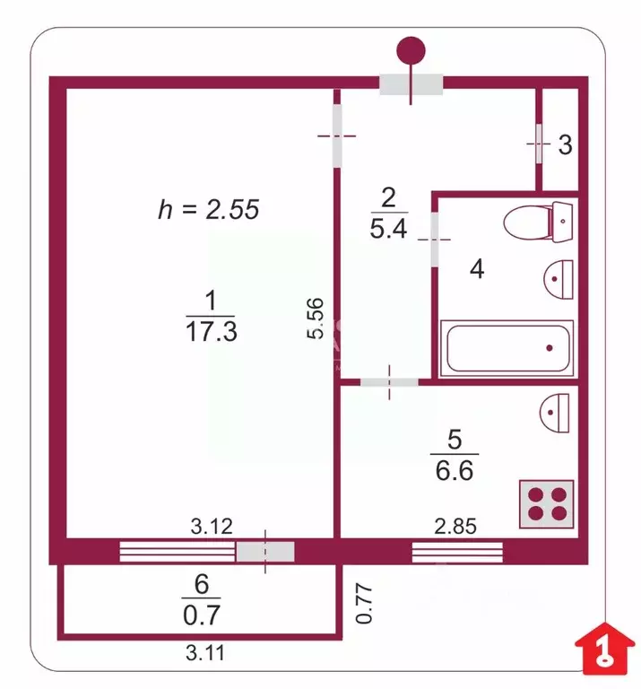 1-к кв. Омская область, Омск ул. Арнольда Нейбута, 64 (32.8 м) - Фото 2