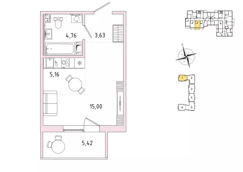 Студия Ленинградская область, Гатчина Въезд мкр,  (31.26 м) - Фото 1