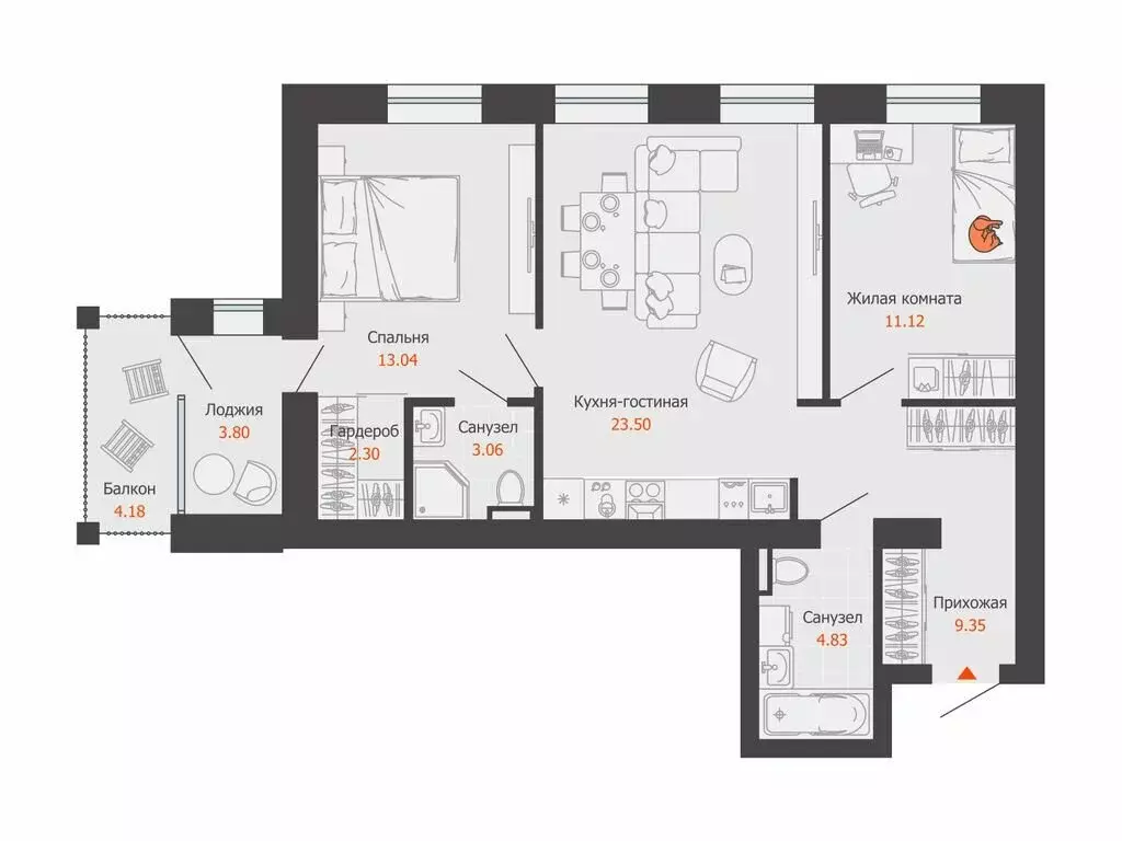 2-комнатная квартира: Волгоград, ЖК Центропарк (70 м) - Фото 1
