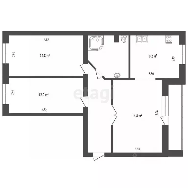 3-к кв. Тюменская область, Тюмень ул. Елизарова, 8 (63.2 м) - Фото 2