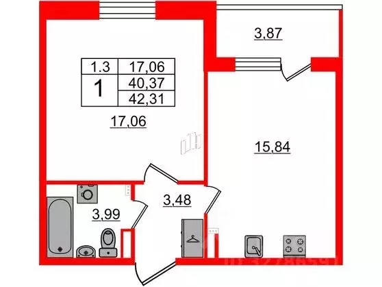 1-к кв. Санкт-Петербург Пулковское ш., 99к6 (40.37 м) - Фото 1