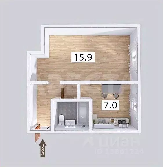 1-к кв. Омская область, Омск ул. 75-й Гвардейской Бригады, 18Б (30.5 ... - Фото 2