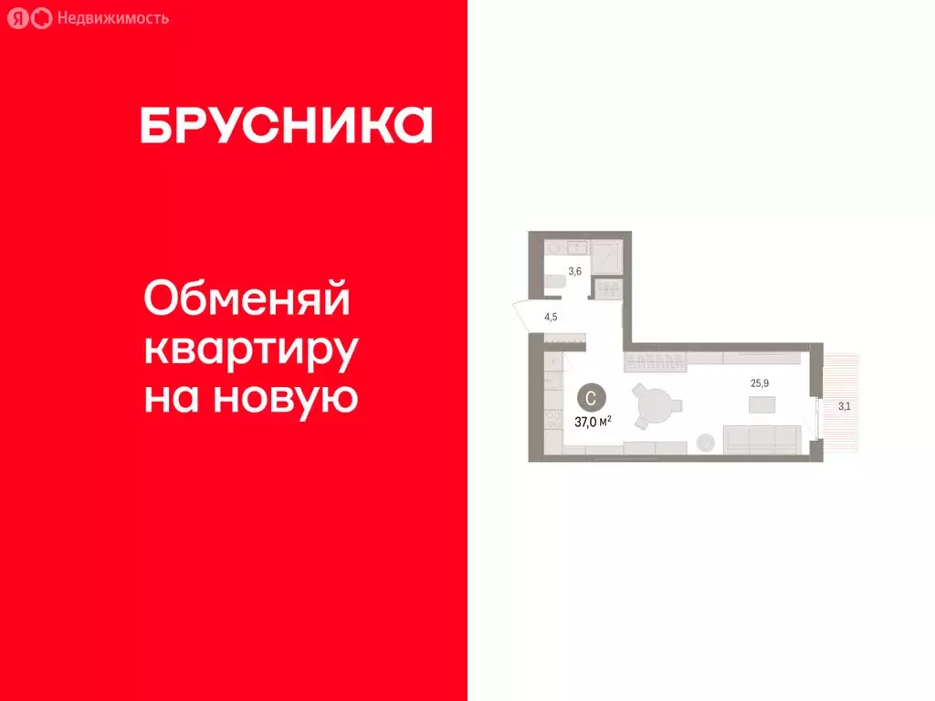 Квартира-студия: Челябинская область, Сосновский муниципальный округ, ... - Фото 1