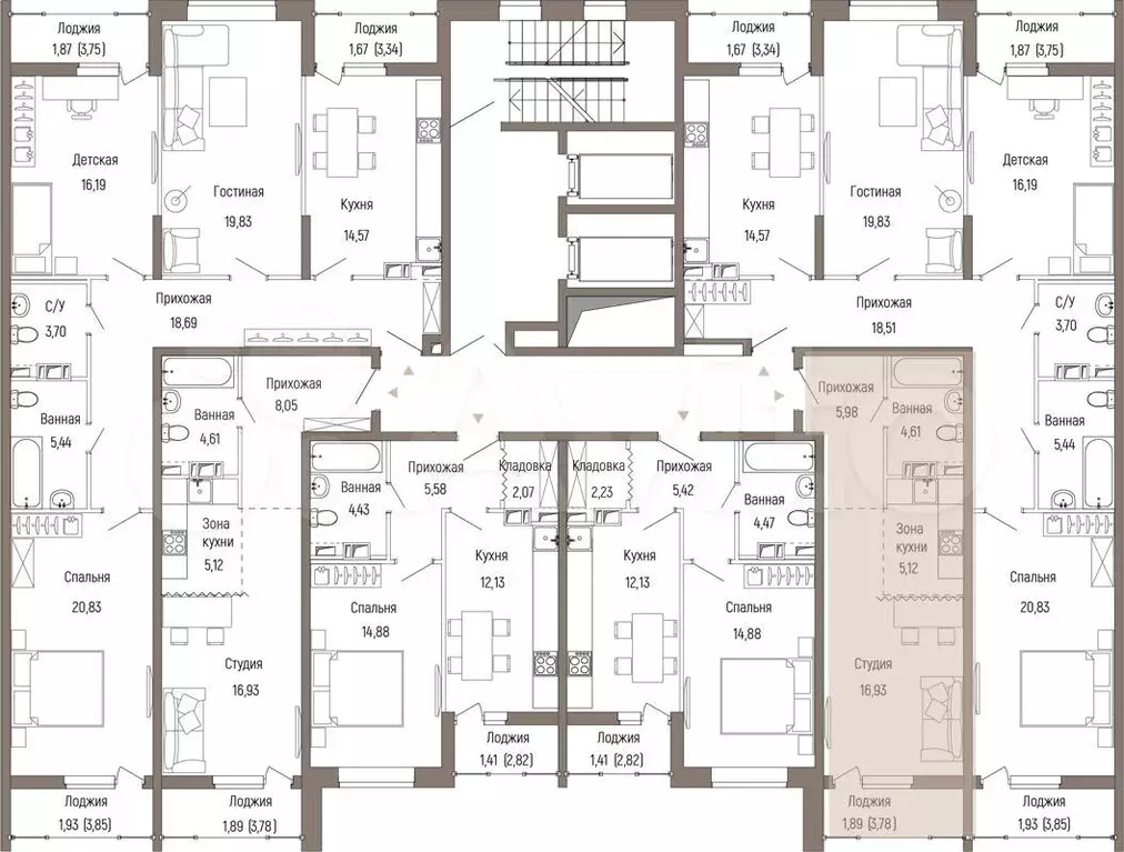 Квартира-студия, 34,5 м, 8/9 эт. - Фото 1